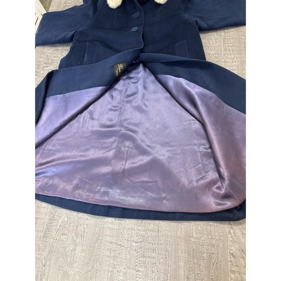 VTG 1950s 1960s Dan Berné Wool Swing Coat Faux Mink Fur Collar Blue Union USA - Picture 11 of 11